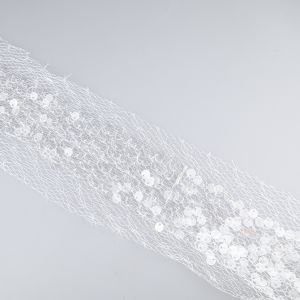 Mesh ribbon with Sequins 80 mm / White