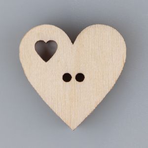 Wooden Button-decoration Heart 20 mm / Natural