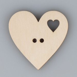 Wooden Button-decoration Heart 40 mm / Natural