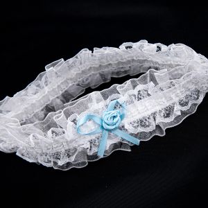 Wedding garter / White with blue flowers