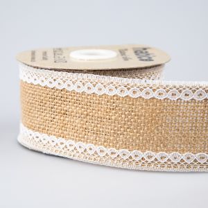 Hessian trim with lace edge / White